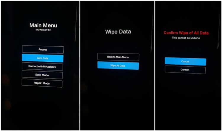 Wipe Data شیائومی